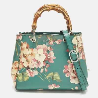 Pre-owned Gucci Blooms Bamboo Mini Green Leather Tote