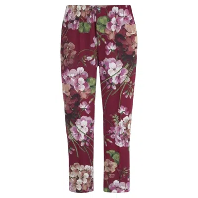 Pre-owned Gucci Blooms Print Pyjama Burgundy Silk Pants It 36 Us 0 In Red