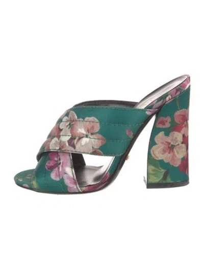 Pre-owned Gucci Blooms Print Satin Mules In Green