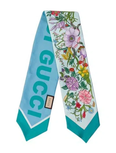 Pre-owned Gucci Blooms Print Scarf In Blue