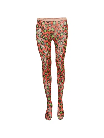 Pre-owned Gucci Blossom Leopard-print Tights In Red