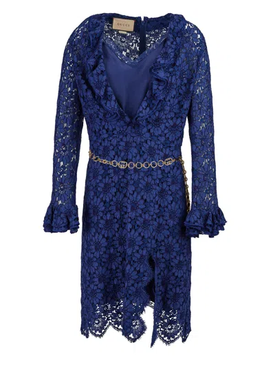 Gucci Blu Viscose And Cotton Mid Long Dress