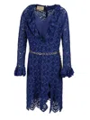 Gucci Blu Viscose And Cotton Mid Long Dress In Multi