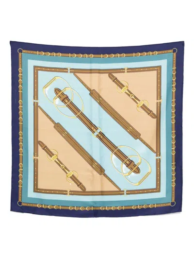 Gucci Printed Silk Foulard In Blue