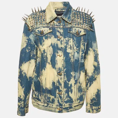Pre-owned Gucci Blue Acid Wash Denim Studded Denim Jacket M