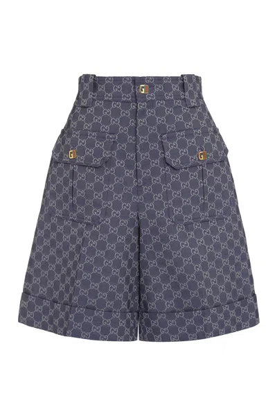 GUCCI BLUE ALL OVER GG MOTIF SHORTS WITH BUTTONED POCKETS FOR WOMEN FW23