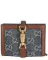 Gucci Blue & Brown Leather & Denim Gg Monogram Jackie 1961 Card Case (authentic Pre-loved)