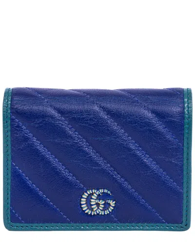 Gucci Blue & Green Calfskin Quilted Leather Marmont Card Case