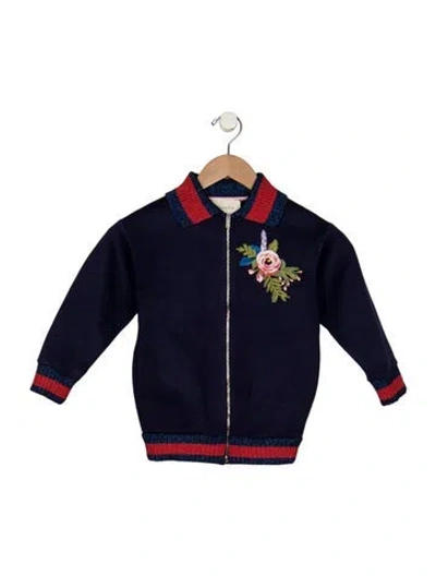 Pre-owned Gucci Babies' Blue And Multicolor Patterned Jacket With Glitter Accents And Zip Closure