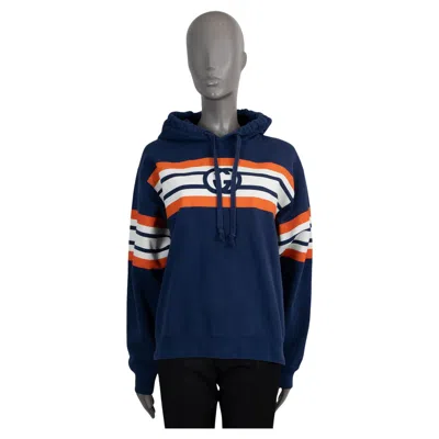 Pre-owned Gucci Blue & Orange Cotton 2021 Striped Gg Hoodie Sweater Xs