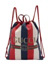 Gucci Blue & Red Canvas, Leather & Nylon Sylvie Stripe Logo Drawstring  Backpack (authentic Pre-love In Multi