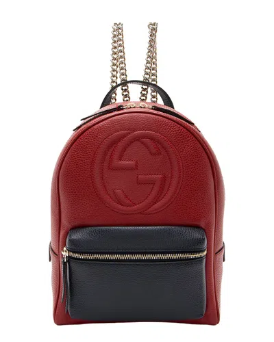 Pre-owned Gucci Blue & Red Leather Soho Chain Backpack (authentic Pre-loved)