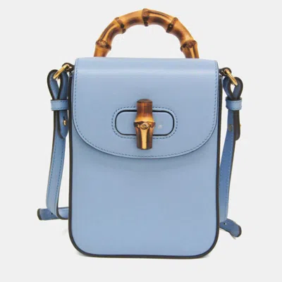 Pre-owned Gucci Blue Bamboo Leather Backpack Shoulder Bag