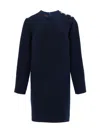 Gucci Blue Boucle Dress With Logo Buttons  In Blue