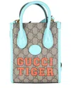 Gucci Blue, Brown Coated Canvas Tiger Mini Tote (authentic Pre-loved)