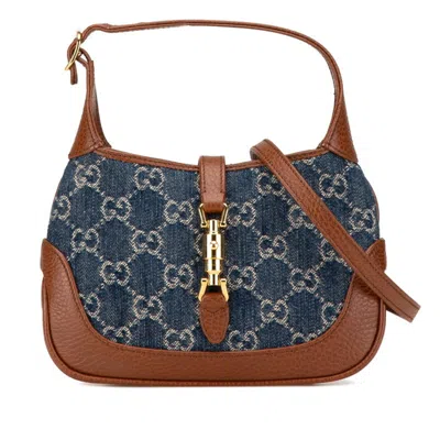 Pre-owned Gucci Blue Brown Denim Leather Handbag Shoulder Bag ()