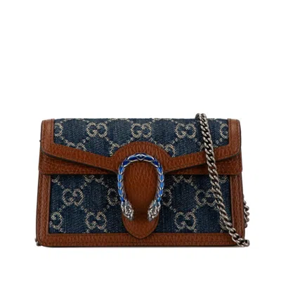 Pre-owned Gucci Blue Brown Denim Leather Shoulder Bag () In Blue, Brown