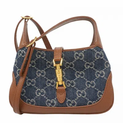 Pre-owned Gucci Blue Brown Denim Shoulder Bag () In Multi