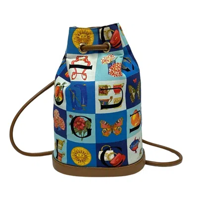 Pre-owned Gucci Blue Brown Leather Canvas Backpack Shoulder Bag () In Multi