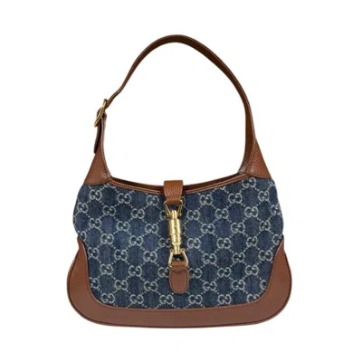 Pre-owned Gucci Blue Brown Leather Denim Shoulder Bag () In Multi
