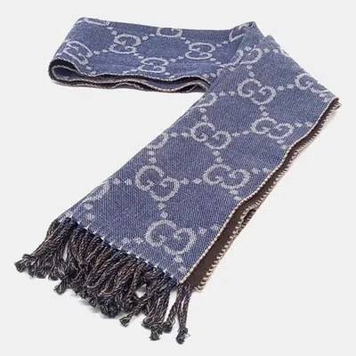 Pre-owned Gucci Blue Brown Wool Scarf