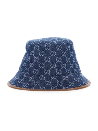 Gucci Blue Bucket Hat In Gg Canvas Woman In Multicolor