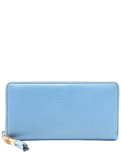 Gucci Blue Calfskin Bamboo Long Wallet (authentic Pre-loved)