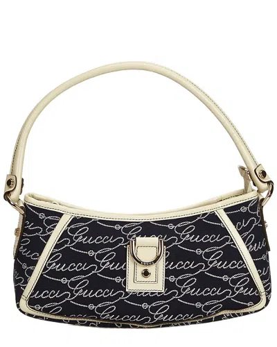 Gucci Blue Canvas & Leather Baguette Bag