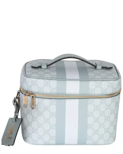 Pre-owned Gucci Blue Canvas Gg Supreme Monogram Dollar Medium Savoy Vanity Case (authentic Pre-loved)
