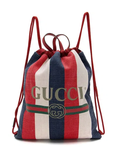 GUCCI GUCCI BLUE CANVAS SYLVIE STRIPE LOGO DRAWSTRING BACKPACK (AUTHENTIC PRE-LOVED)