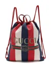 Gucci Blue Canvas Sylvie Stripe Logo Drawstring Backpack (authentic Pre-loved) In Multi