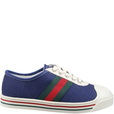 Gucci Blue Canvas Trainer For Kids With Green And Red Web