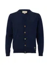Gucci Blue Cardigan In Slim Wool With Embroidery Logo  In Blue