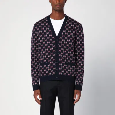 GUCCI BLUE CARDIGAN WITH GG SHADOW JACQUARD