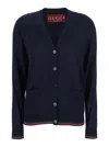 Gucci Blue Cardigan With Web Detail On The Edges In Cashmere And Silk Blend Woman In Blue