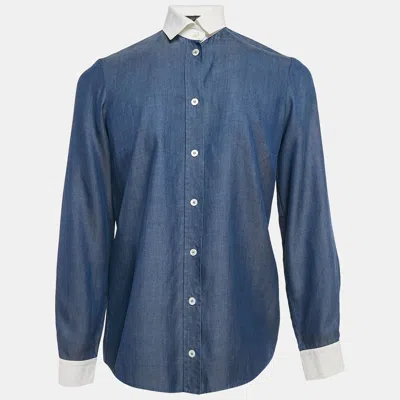 Pre-owned Gucci Blue Chambray Button Front Shirt L