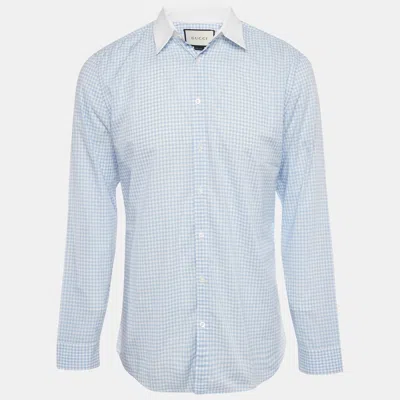 Pre-owned Gucci Blue Checks Cotton Long Sleeve Shirt L