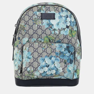 Pre-owned Gucci Blue Coated Canvas Gg Supreme Monogram Blooms Small Day Backpack