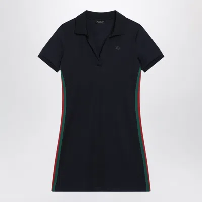 Gucci Blue Cotton Jersey Mini Dress With Web Detail In Black