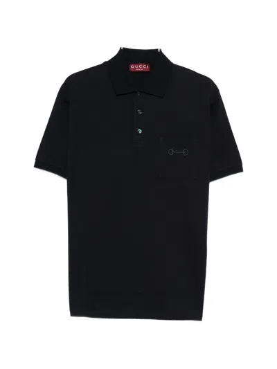 Gucci Blue Cotton Polo In Black