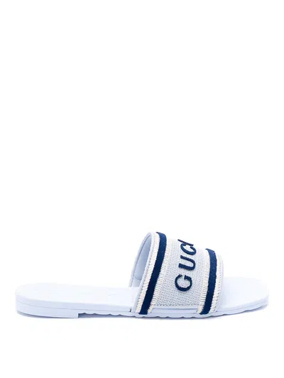 Gucci Blue Cotton Sandals Flip Flops In White