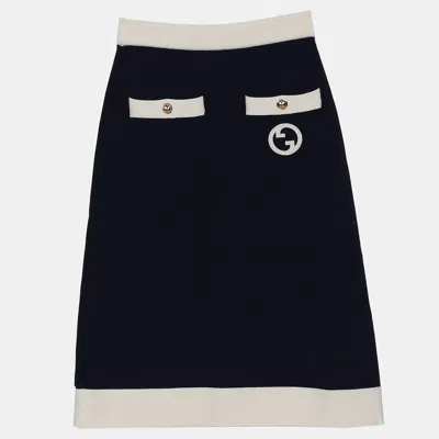 Pre-owned Gucci Blue Cotton Silk Blend Skirt Size Xs