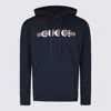 Gucci Men Blue Hoodie With Drawstring Hood And Logo Print On The Front In Jersey Man In Blue