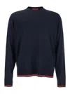 Gucci Blue Crewneck Sweater With Web Trims In Wool Man In Multicolor