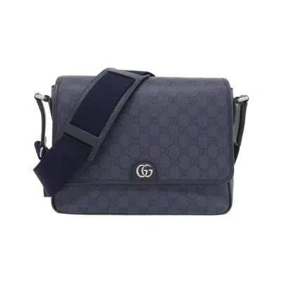 Pre-owned Gucci Blue Dark Blue Canvas Leather Shoulder Bag ()