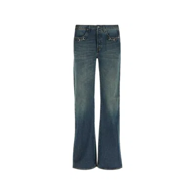 Gucci Wide Leg Denim Jeans Five Pocket Style In Blue