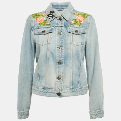 Pre-owned Gucci Blue Denim Blind For Love Applique Jacket M