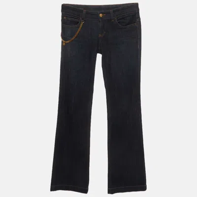 Pre-owned Gucci Blue Denim Chain Detail Straight Leg Jeans S/waist 28"