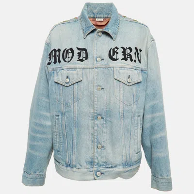 Pre-owned Gucci Blue Denim Embroidered Denim Jacket M