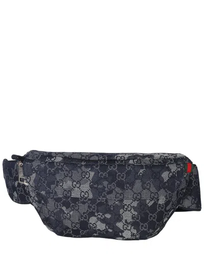 Pre-owned Gucci Blue Denim Gg Floral Belt Bag (authentic Pre-loved)